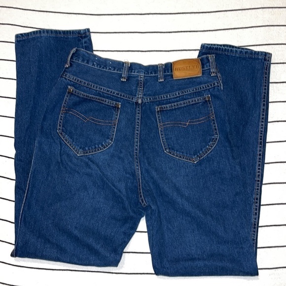 Vintage Rustler Leather Patch USA Made Western Denim Jeans Size 14 - Picture 1 of 15